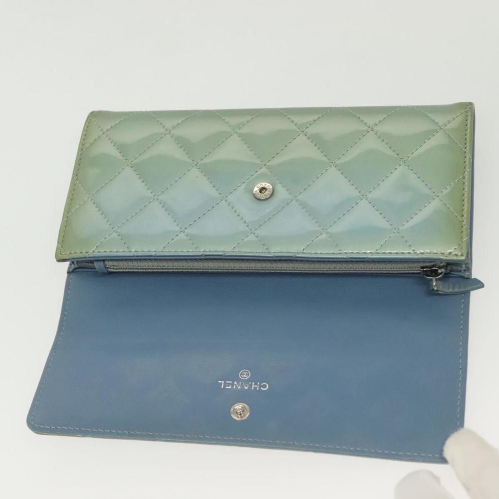 CHANEL Matelasse Long Wallet Enamel Green Silver CC Auth 138942 - Picture 9 of 16